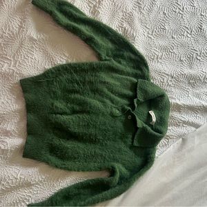 green fuzzy zara sweater